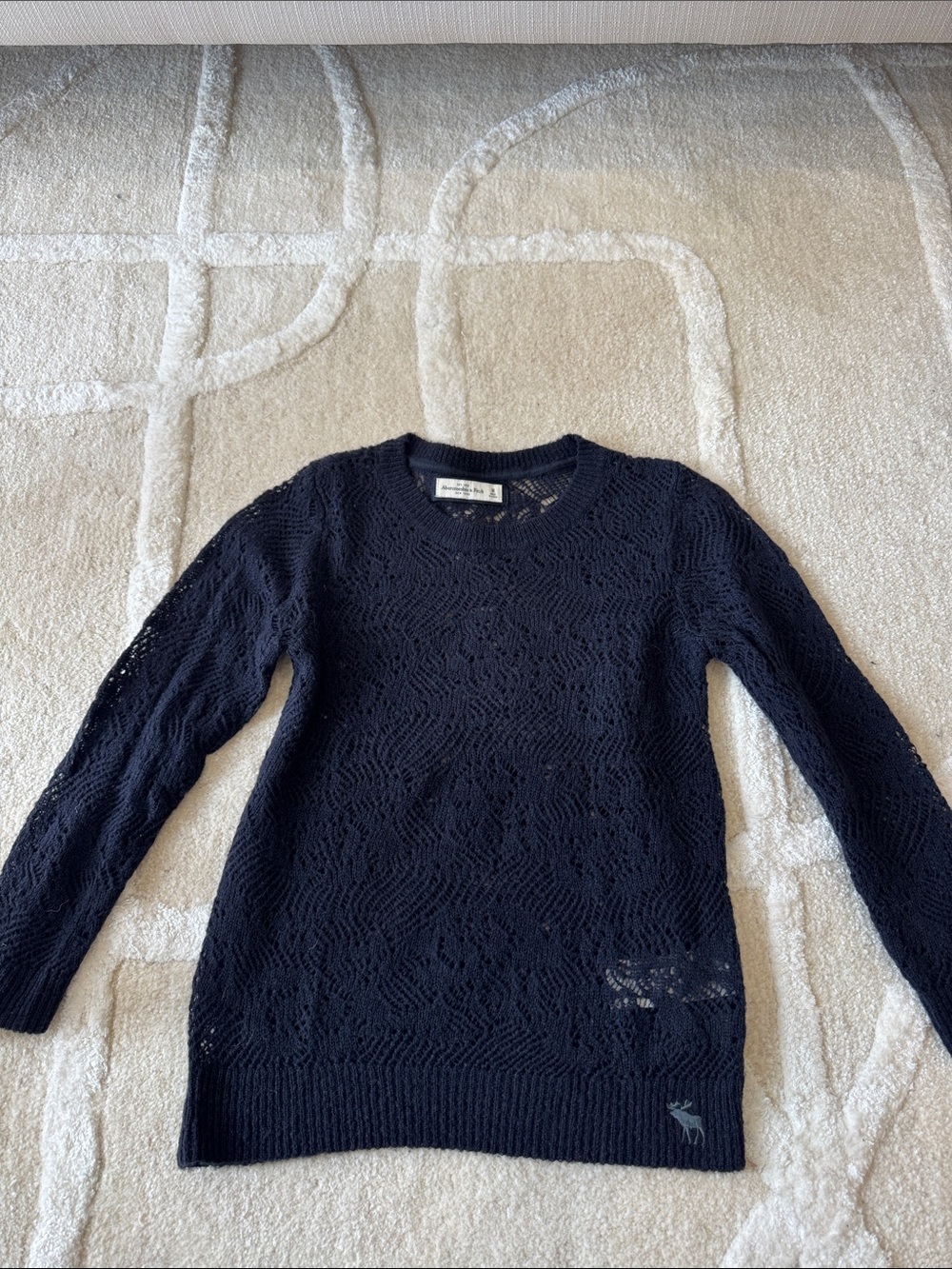 Abercrombie & Fitch Navy Knit Crewneck Crochet Sweater